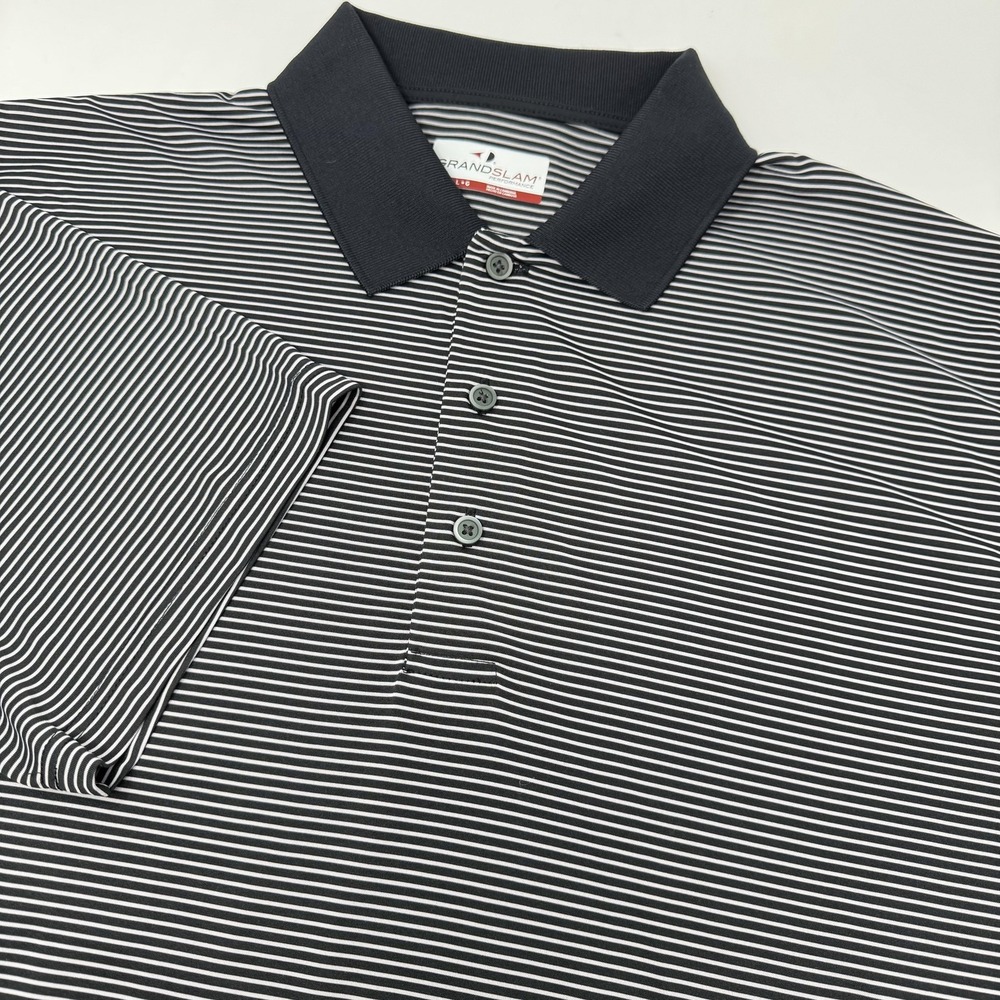 Grand Slam Polo Shirt Mens Large Black Striped Performance Golf Lightweight